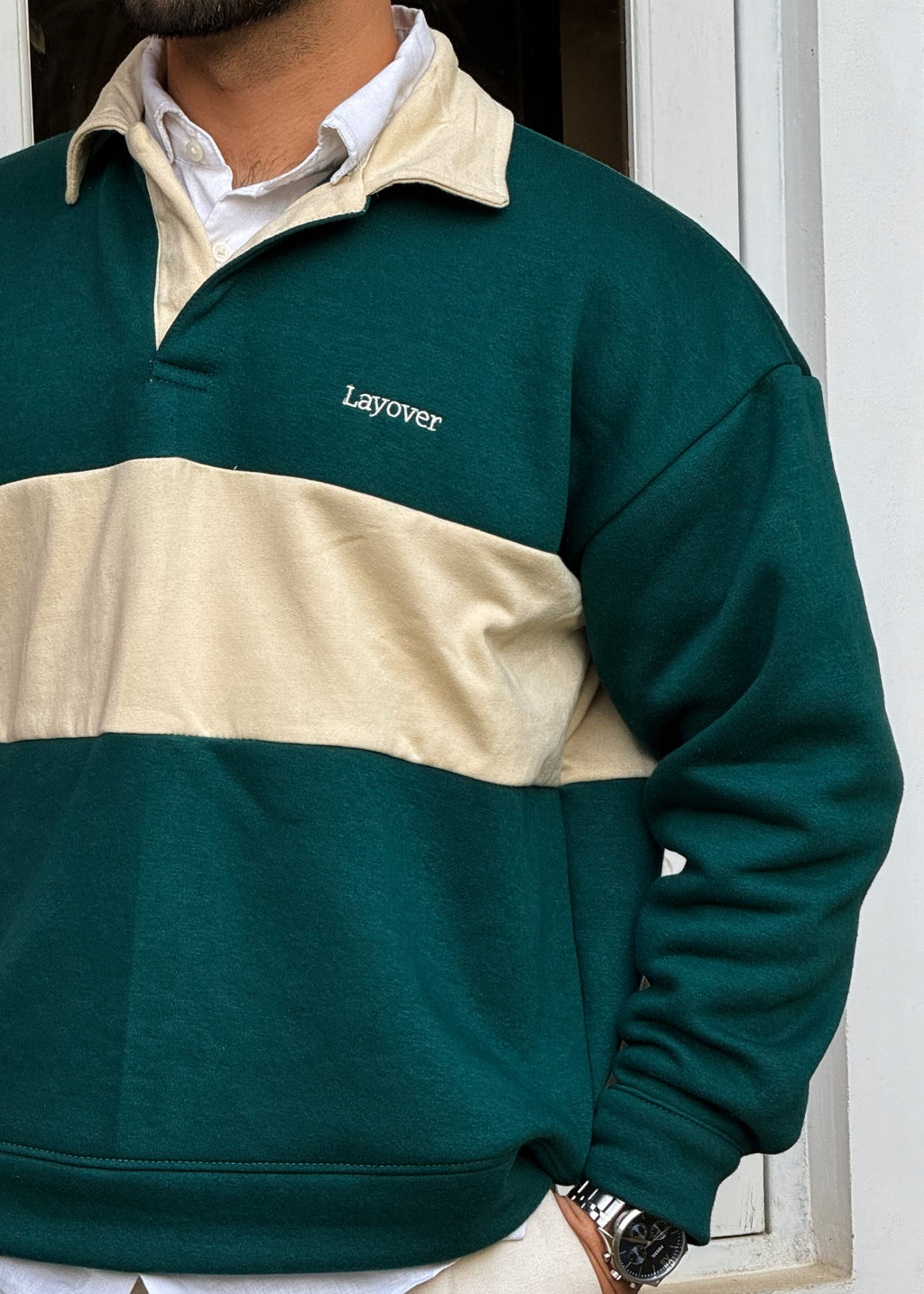 Relaxed Fit Rugby Sweater (Green)